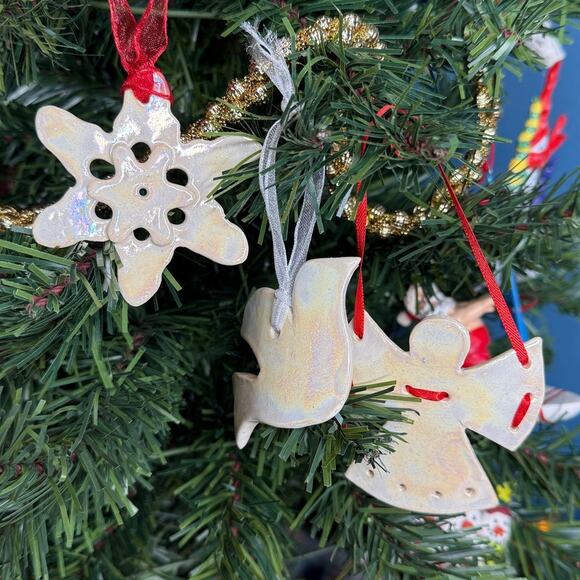 Handmade Ornaments Iridescent Salt Dough Angel, Dove, and Snowflake - Picture 2 of 2